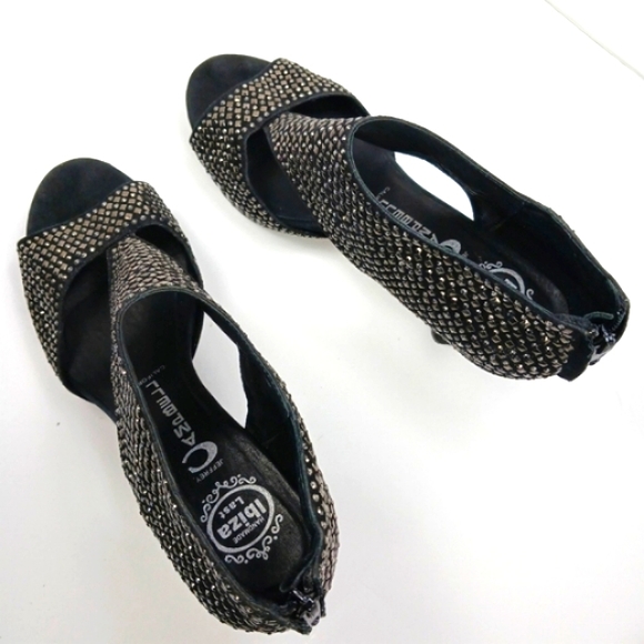 JEFFREY CAMPBELL Rally Black Suede Studded Peep Toe Booties WornButNotWo… - Picture 15 of 16